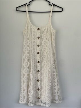 Aero Womens Lace Button-Front Sundress in Ivory Small